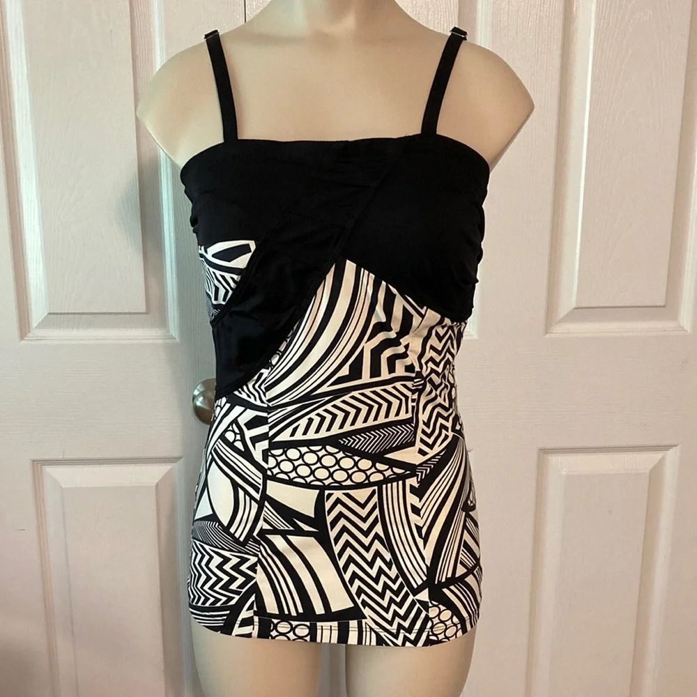 Jamu Australia Tankini Swim Top Black and Off White Abstract S